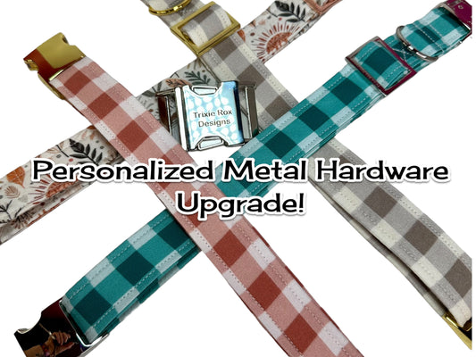 Metal buckle upgrade for adjustable side release collars, metal buckle, dog collar, rose gold, brass, silver, neo chrome, gunmetal gray