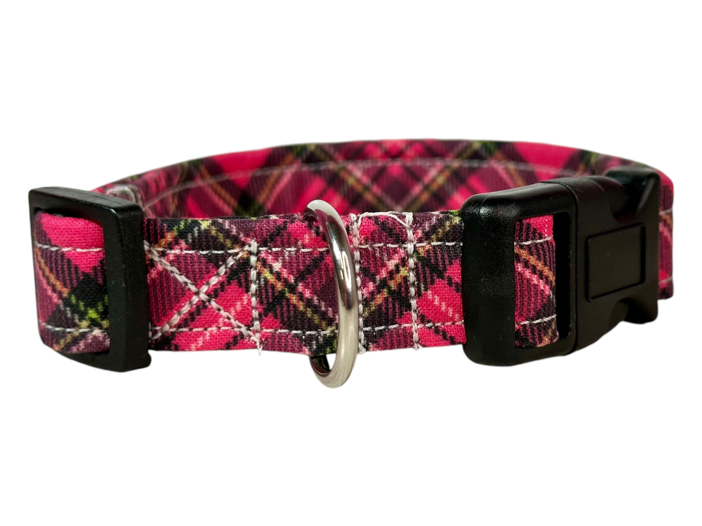 Pink Argyle Plaid Dog collar, handmade side release dog collar