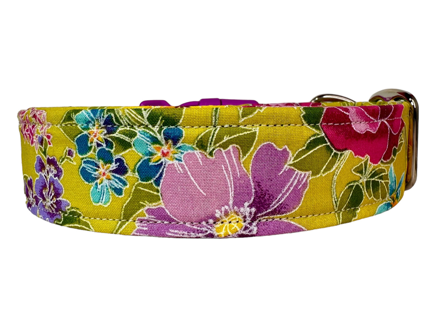 Floral dog collar, side release adjustable, handmade