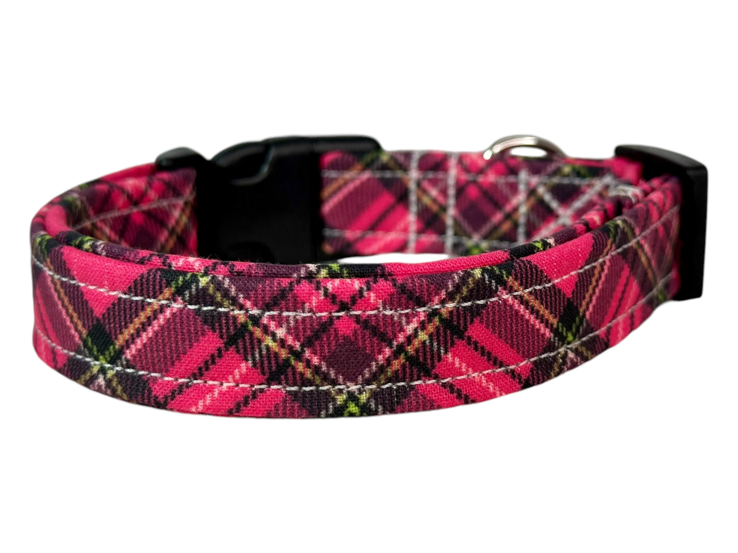 Pink Argyle Plaid Dog collar, handmade side release dog collar