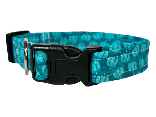 Fall Teal Pumpkin Dog collar, handmade side release dog collar