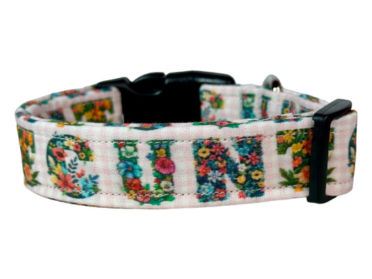 See you next Tuesday “CUNT” floral dog collar, handmade funny dog collar