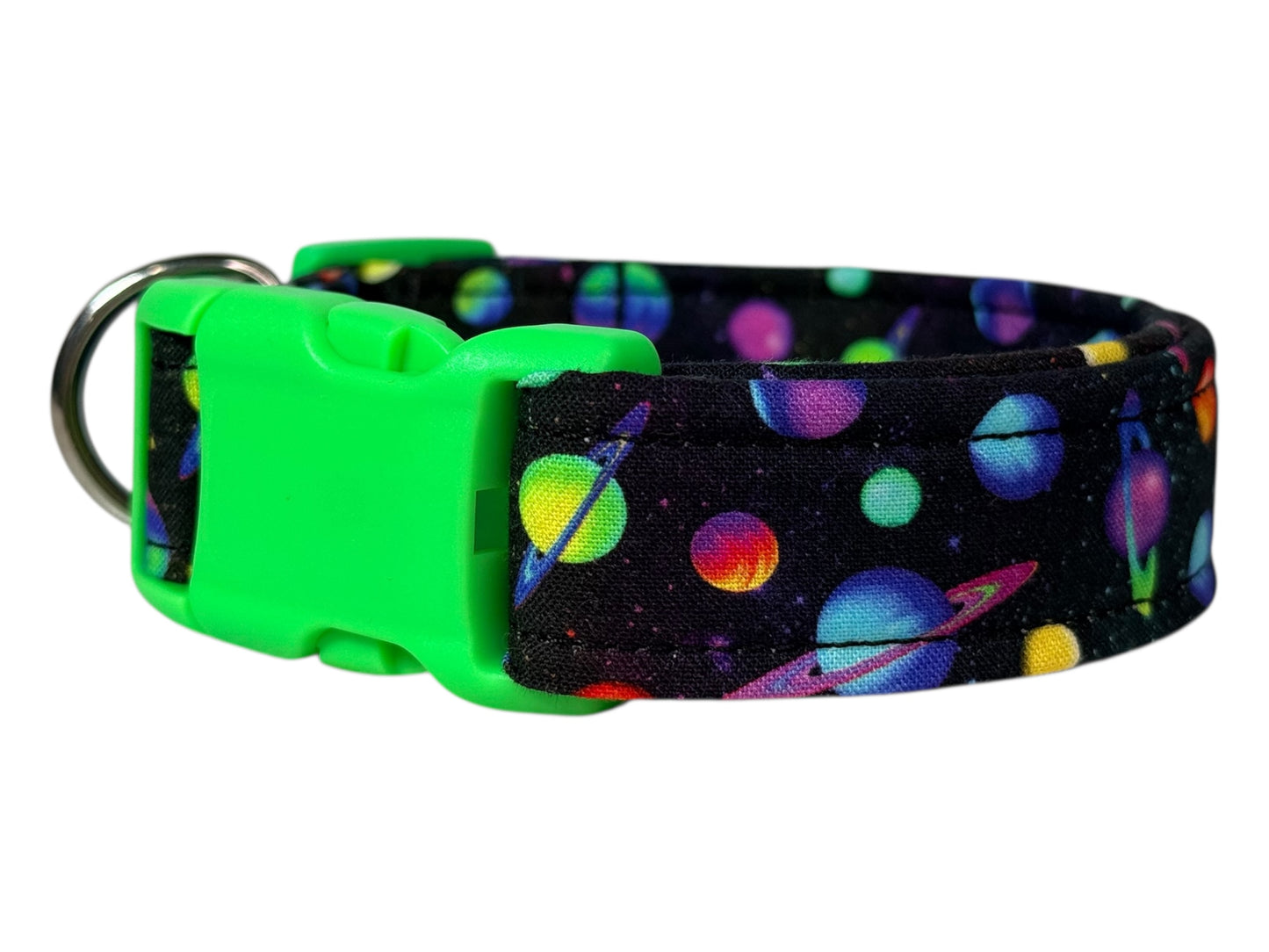 Neon Planets Handmade dog collar,  Handmade Pet Collar with Heavy-Duty Webbing & Stainless Steel Hardware