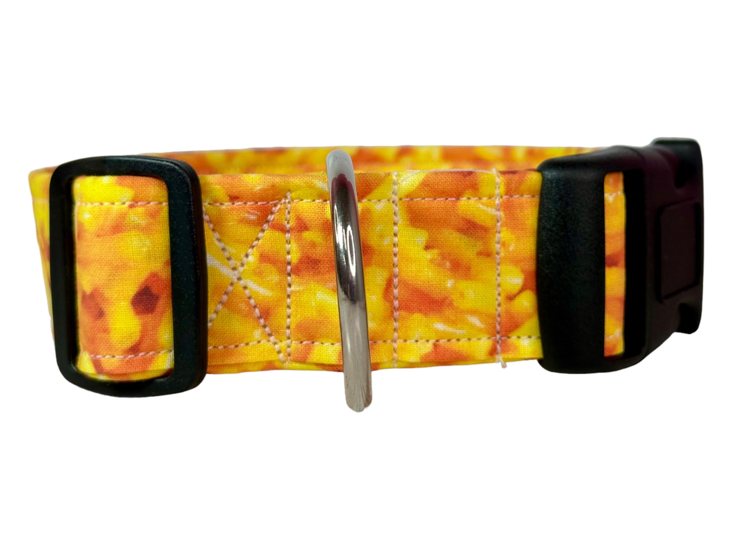 Macaroni and Cheese dog collar, handmade side release adjustable fabric dog collar