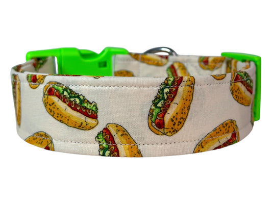 Hot Dog dog collar,  food collar, handmade side release dog collar
