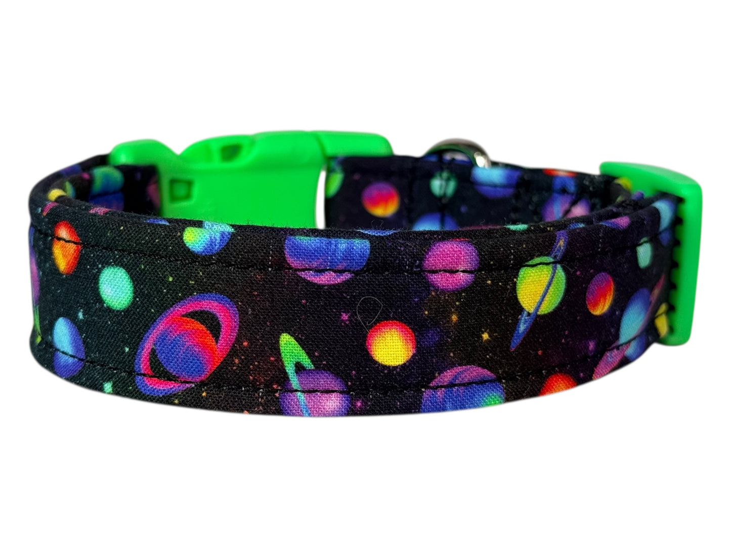 Neon Planets Handmade dog collar,  Handmade Pet Collar with Heavy-Duty Webbing & Stainless Steel Hardware