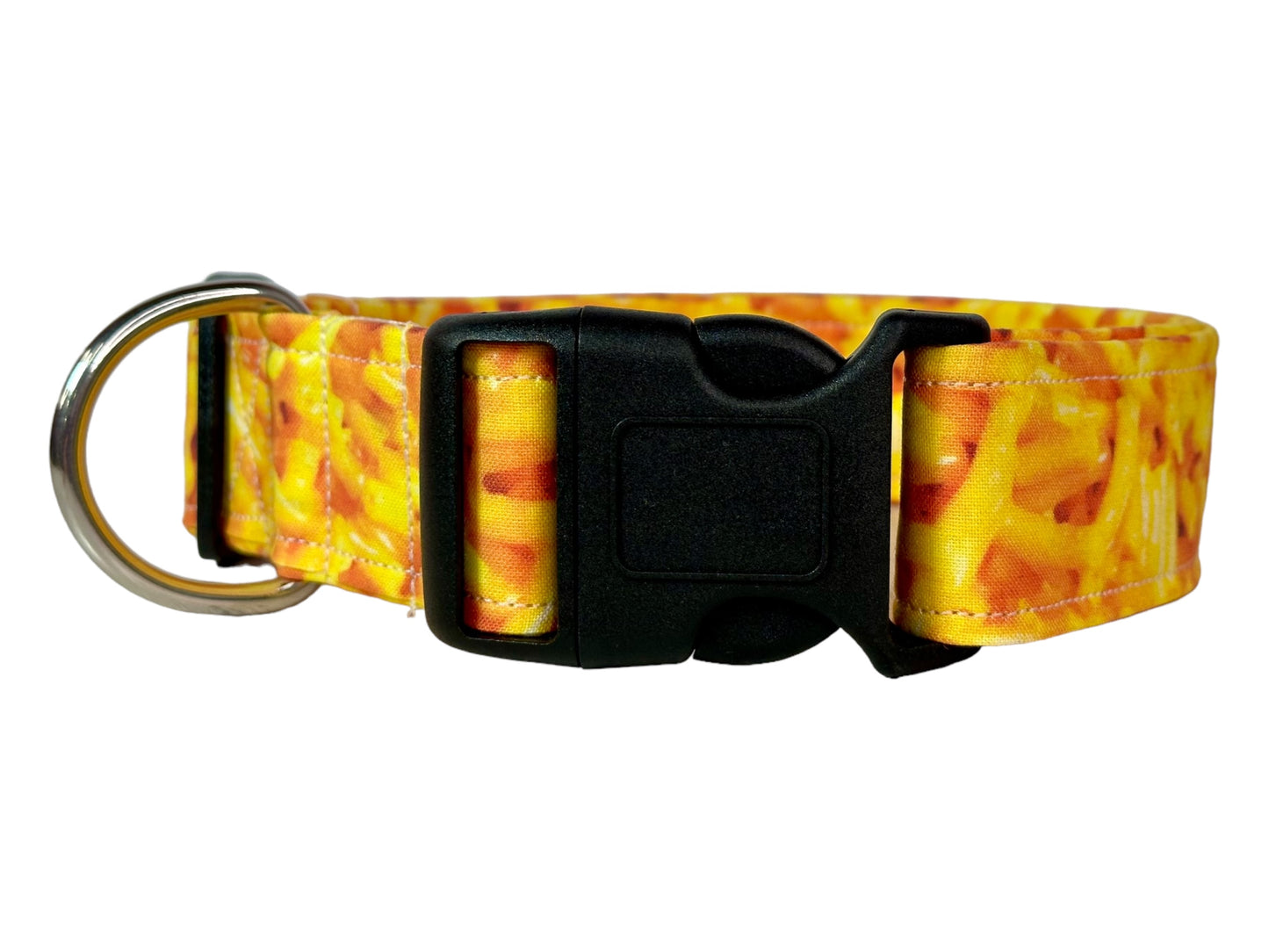 Macaroni and Cheese dog collar, handmade side release adjustable fabric dog collar