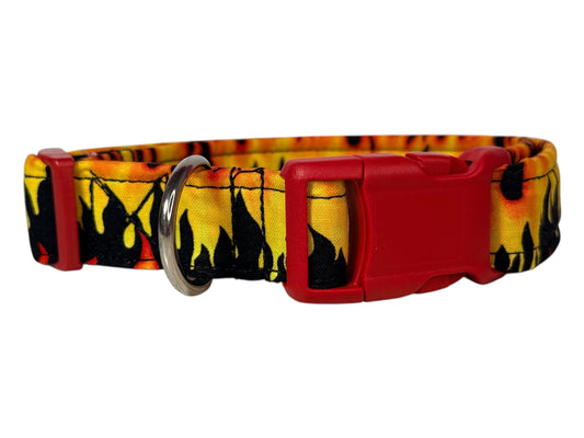 Flames Handmade dog collar,  Handmade Pet Collar with Heavy-Duty Webbing & Stainless Steel Hardware