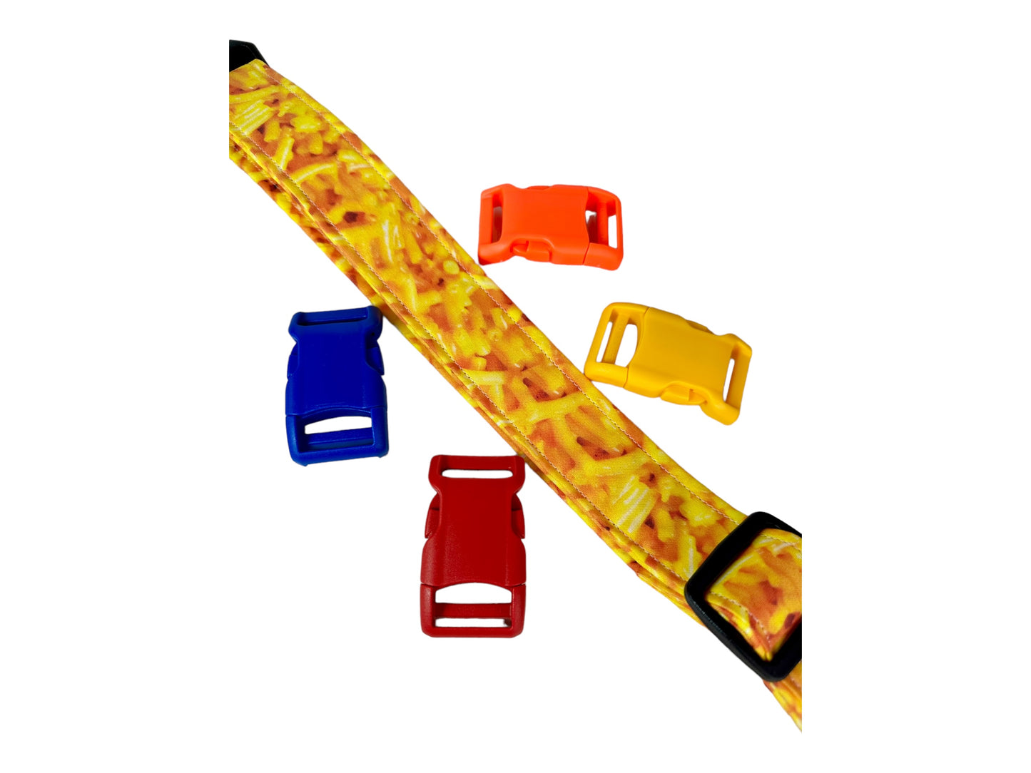 Macaroni and Cheese dog collar, handmade side release adjustable fabric dog collar