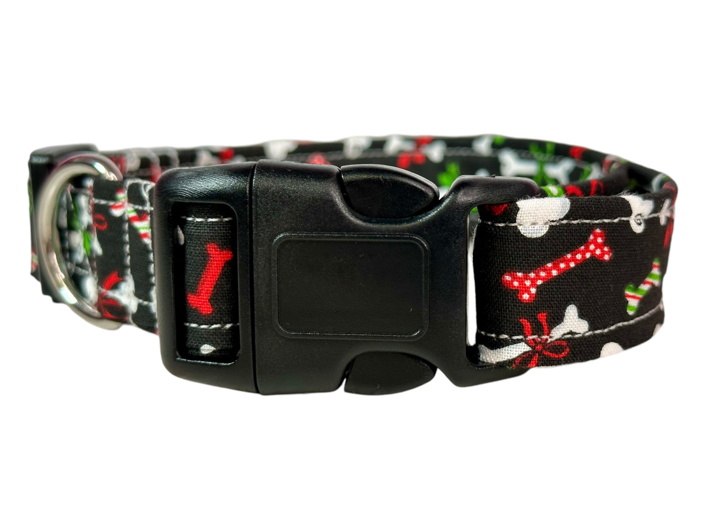 Christmas Bones Dog collar, handmade side release dog collar