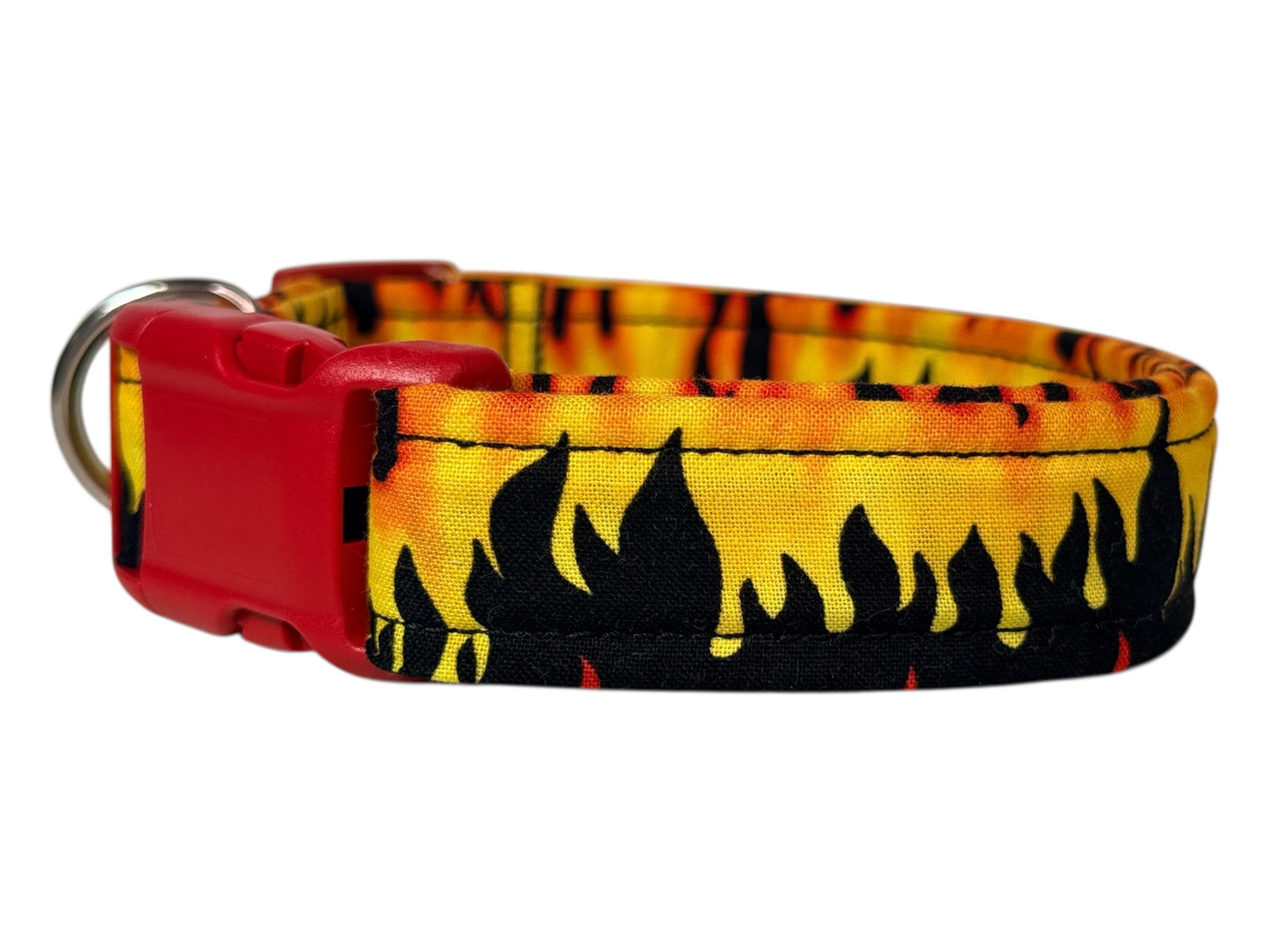 Flames Handmade dog collar,  Handmade Pet Collar with Heavy-Duty Webbing & Stainless Steel Hardware