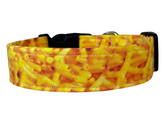 Macaroni and Cheese dog collar, handmade side release adjustable fabric dog collar