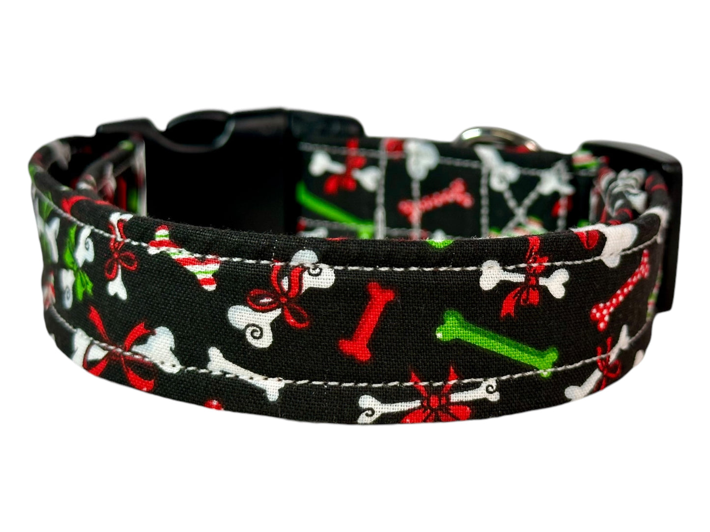 Christmas Bones Dog collar, handmade side release dog collar