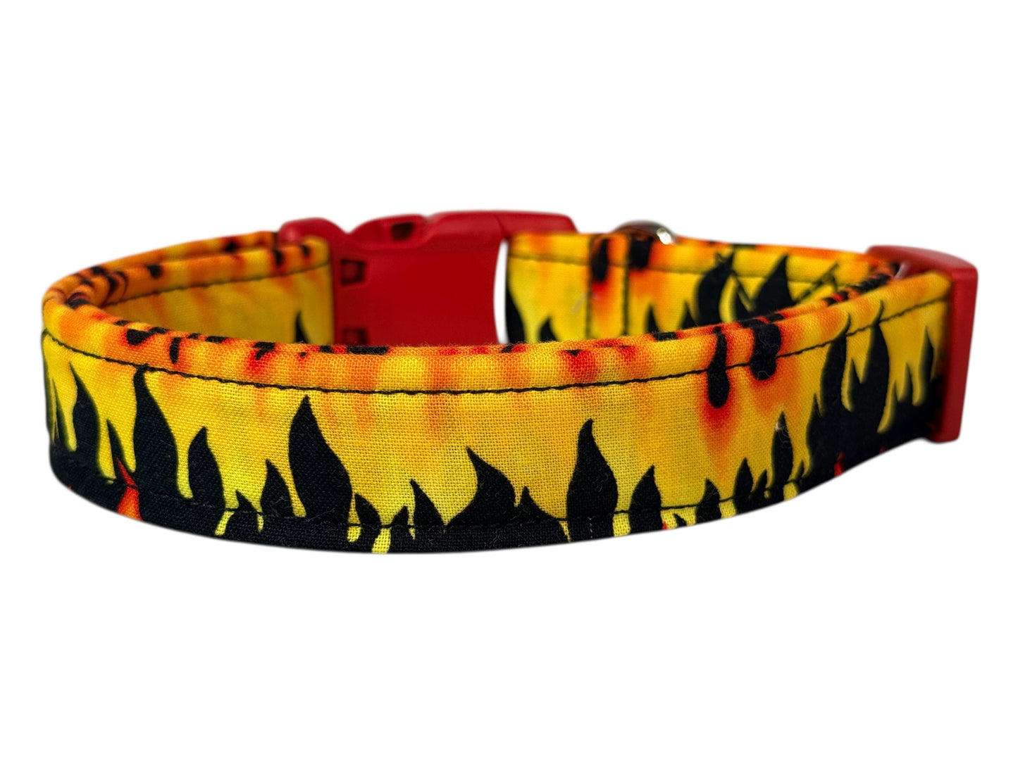 Flames Handmade dog collar,  Handmade Pet Collar with Heavy-Duty Webbing & Stainless Steel Hardware