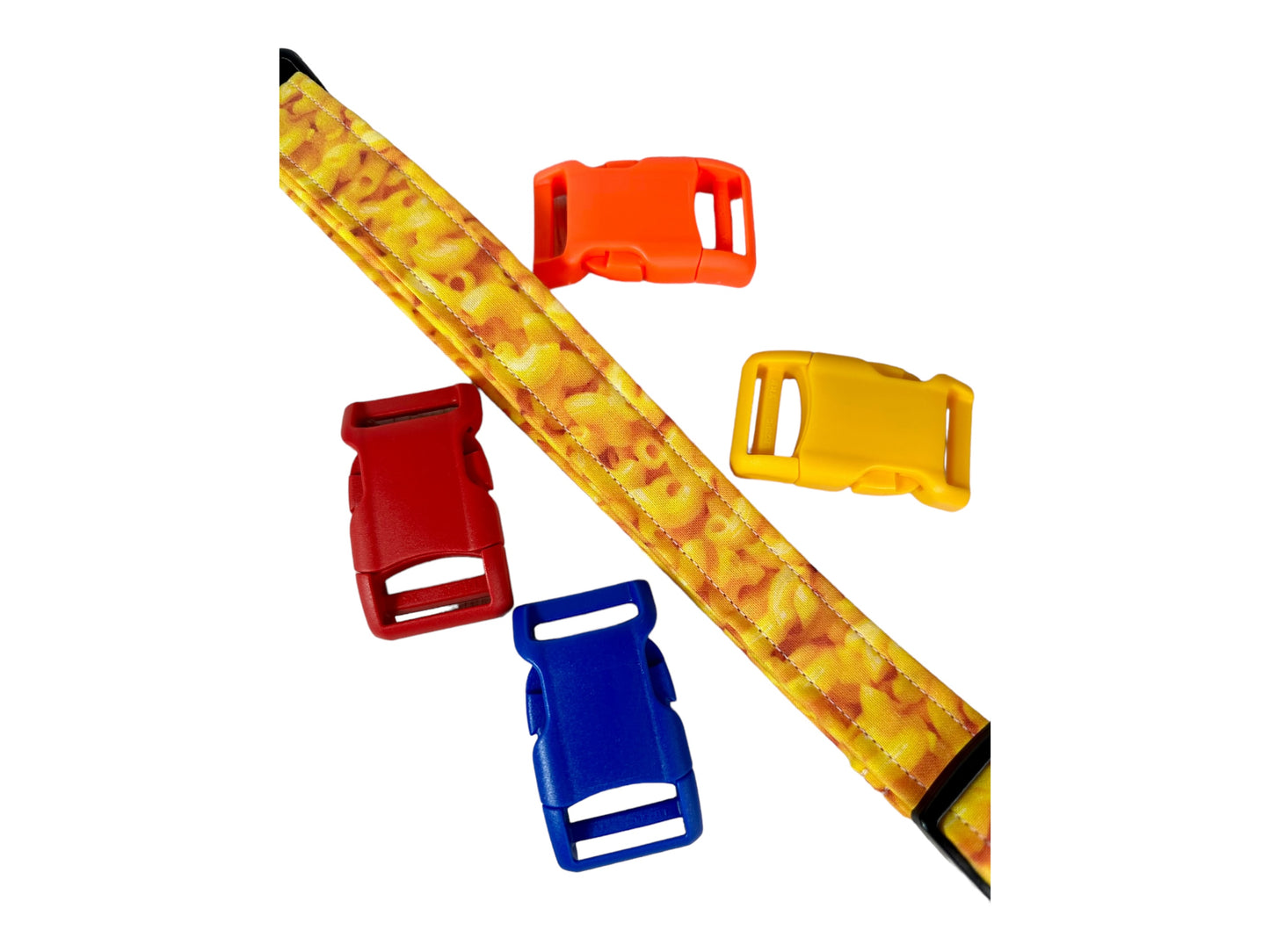 Macaroni and Cheese dog collar, handmade side release adjustable fabric dog collar