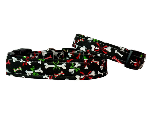 Christmas Bones Dog collar, handmade side release dog collar