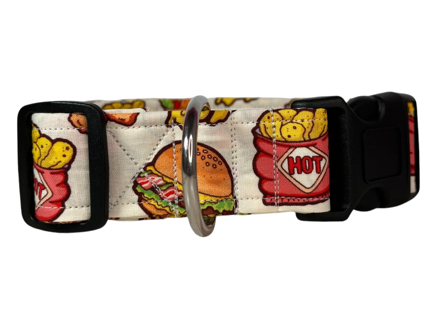 Fast food dog collar,  food collar, handmade side release dog collar: Burgers, Fries, Burritos, chips, and pizza