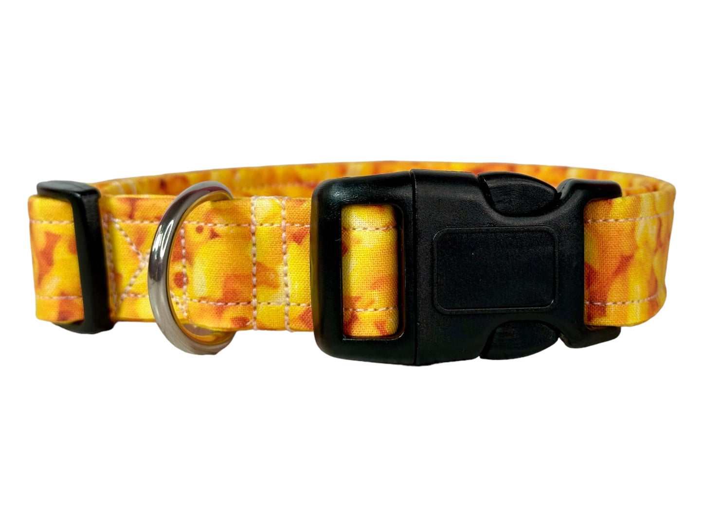 Macaroni and Cheese dog collar, handmade side release adjustable fabric dog collar
