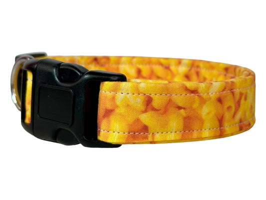 Macaroni and Cheese dog collar, handmade side release adjustable fabric dog collar
