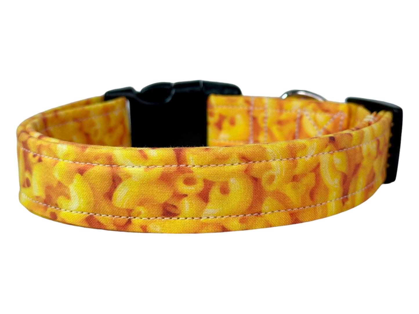 Macaroni and Cheese dog collar, handmade side release adjustable fabric dog collar