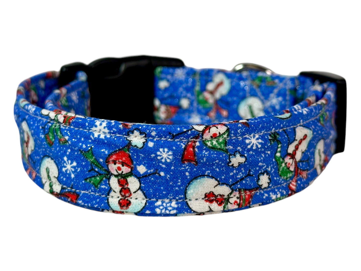 Snow Man Dog collar, handmade side release dog collar - Glitter