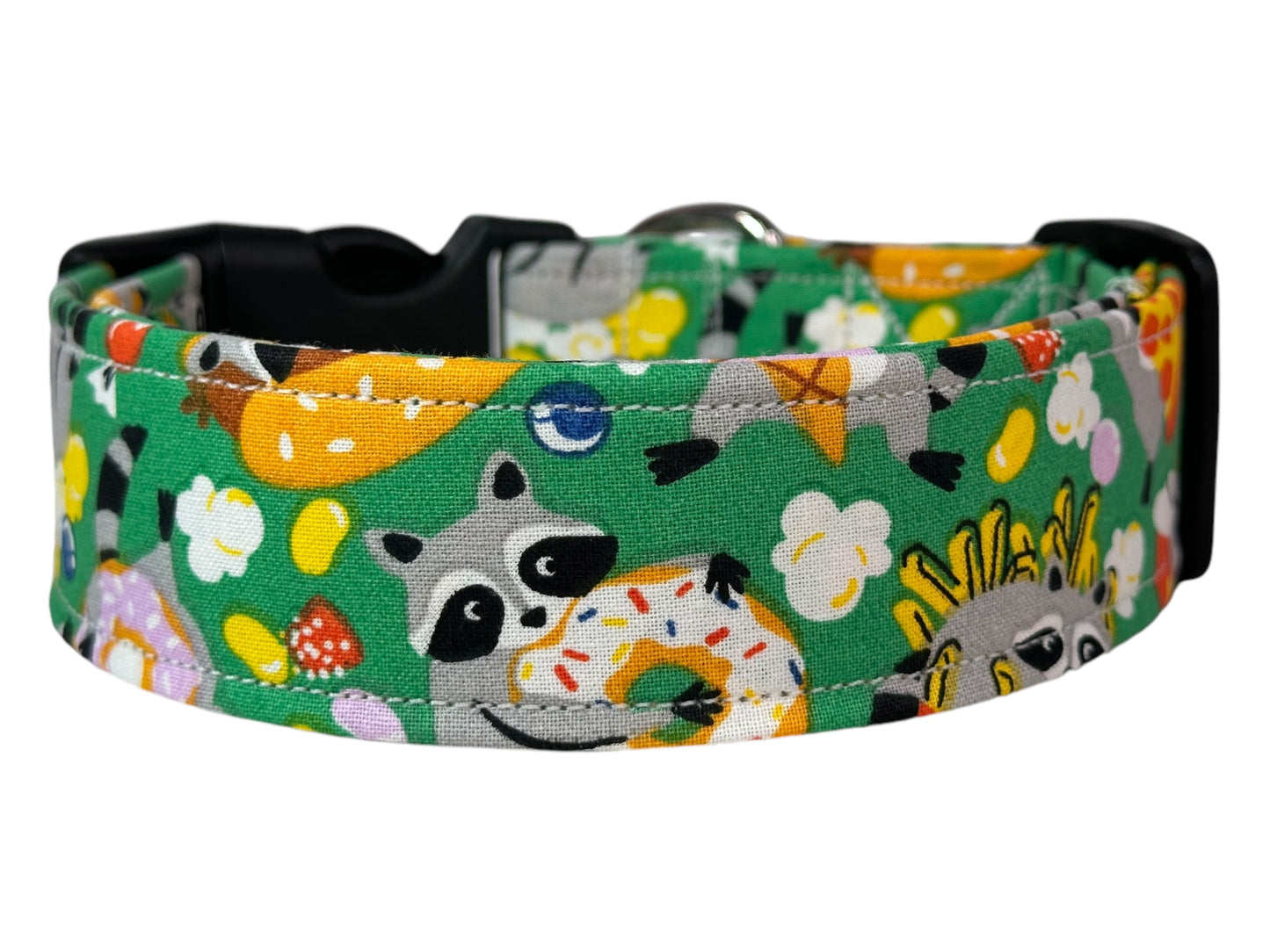 Trash Panda (Raccoon) and Junk Food Dog collar, handmade side release dog collar