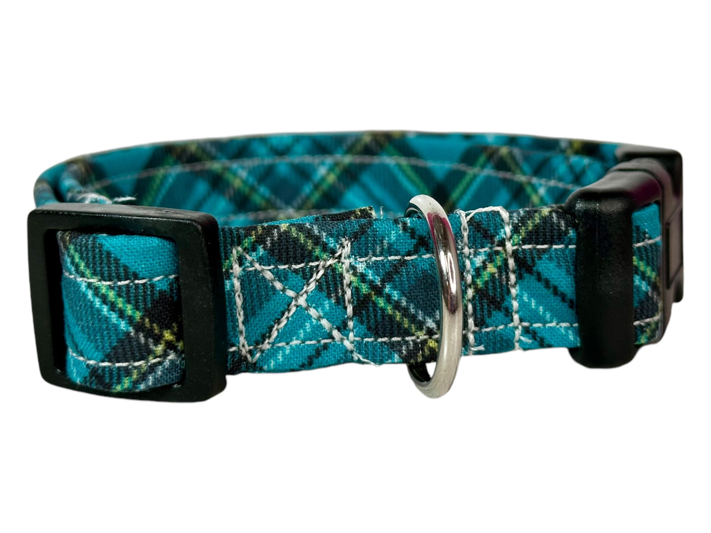 Blue Argyle Plaid Dog collar, handmade side release dog collar