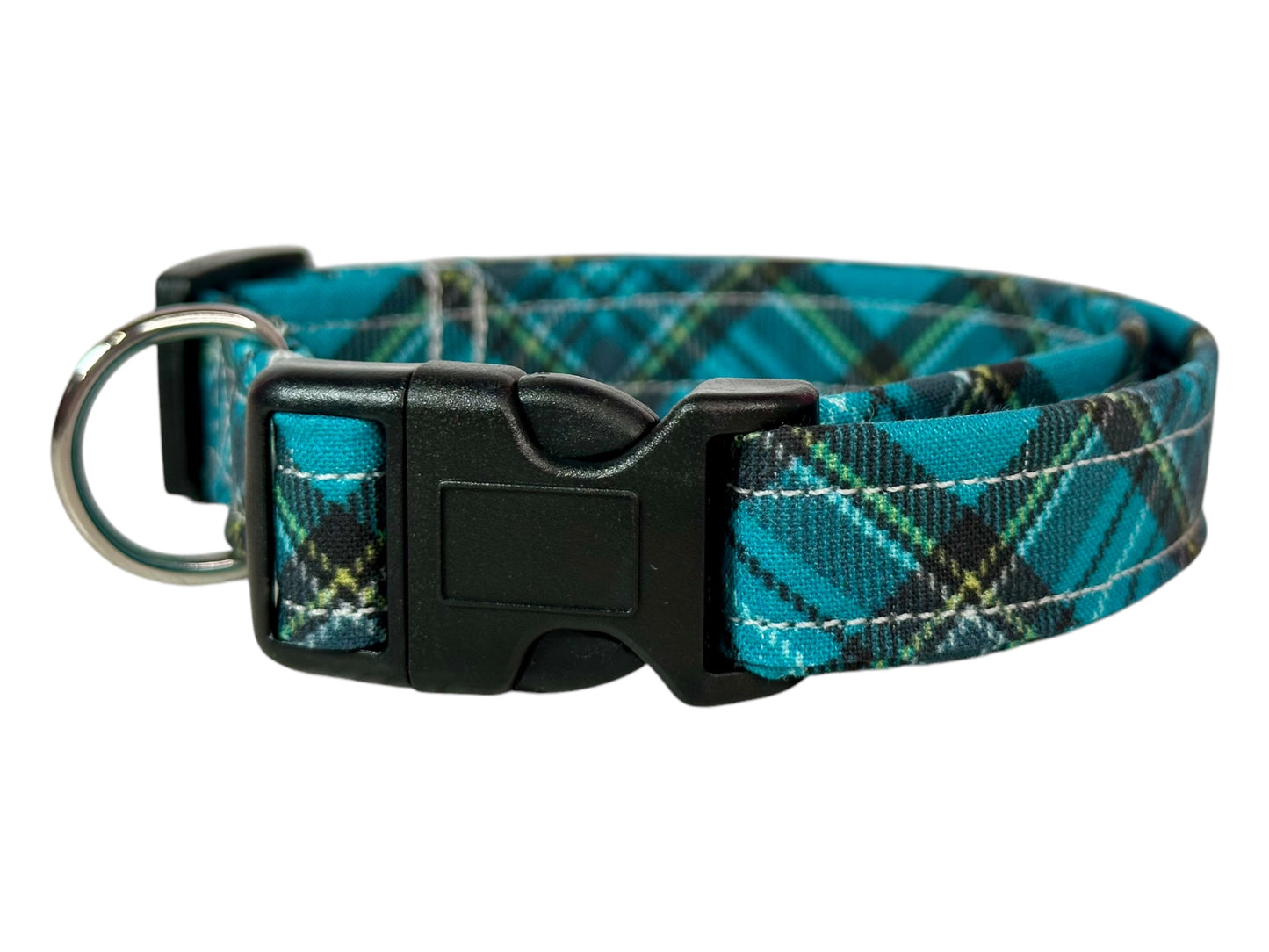 Blue Argyle Plaid Dog collar, handmade side release dog collar