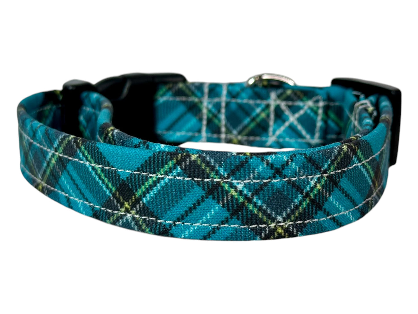 Blue Argyle Plaid Dog collar, handmade side release dog collar