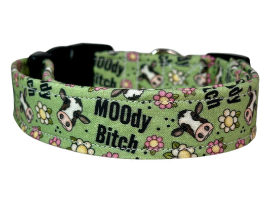 Moody Bitch dog collar, handmade side release dog collar