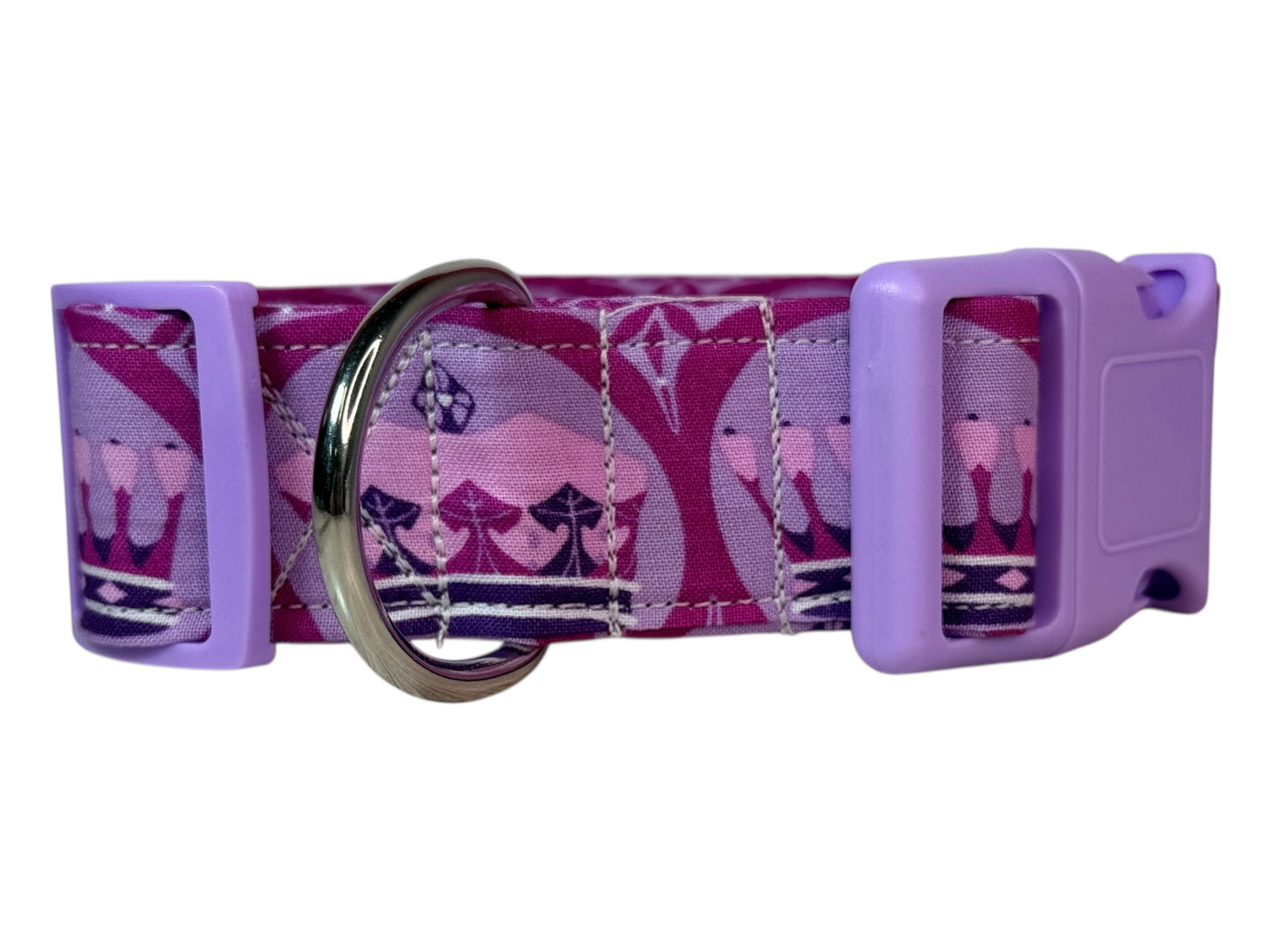 Purple Princess Crowns Handmade dog collar, Handmade Pet Collar with Heavy-Duty Webbing & Stainless Steel D ring, Washable fabric