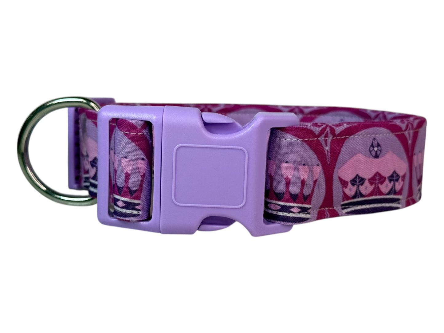 Purple Princess Crowns Handmade dog collar, Handmade Pet Collar with Heavy-Duty Webbing & Stainless Steel D ring, Washable fabric