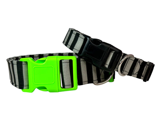 Black and Gray Striped Dog collar, handmade side release dog collar