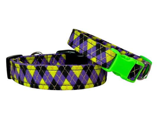 Halloween Argyle Plaid Dog collar, handmade side release dog collar