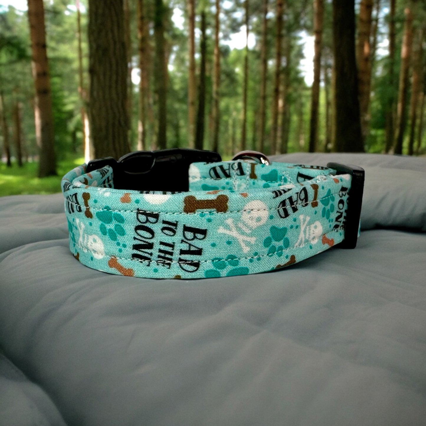 Bad to the Bone dog collar, standard adjustable side release, handmade