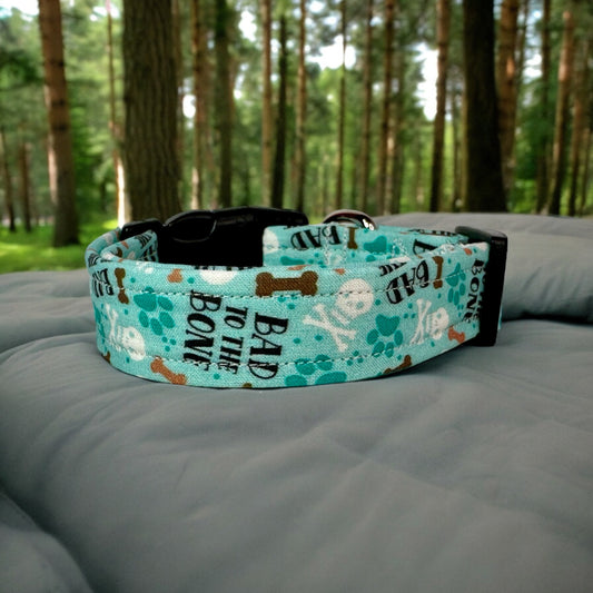 Bad to the Bone dog collar, standard adjustable side release, handmade