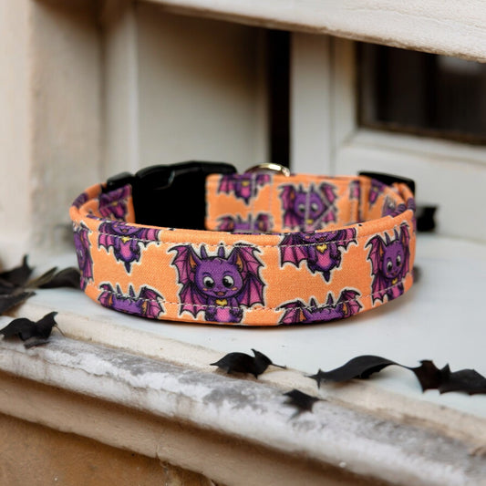 Bat Dog collar, handmade side release adjustable collar