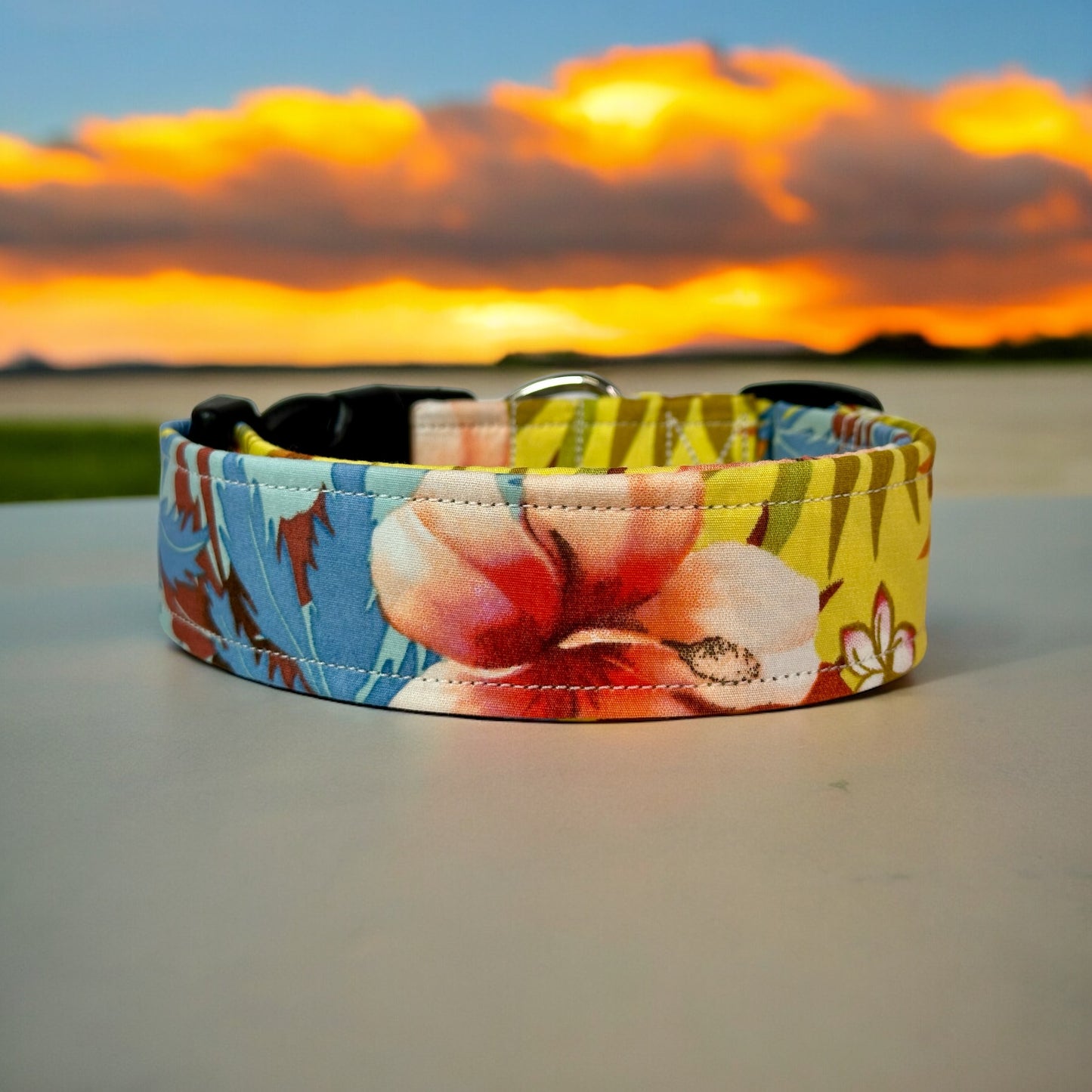 Tropical floral dog collar, handmade side release and adjustable