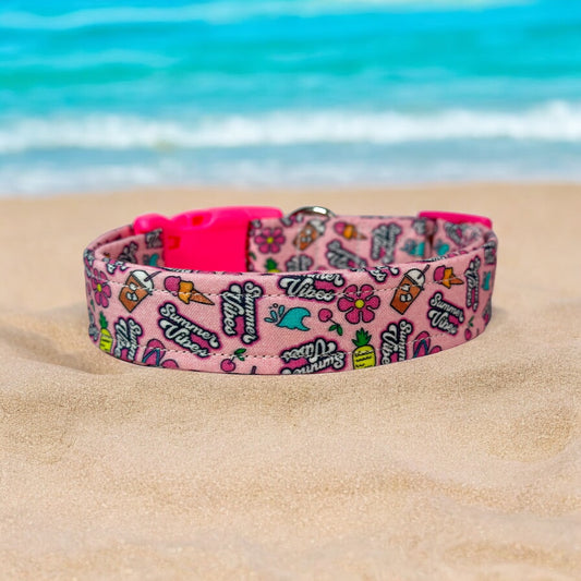Summer Vibes Dog collar, handmade side release adjustable collar