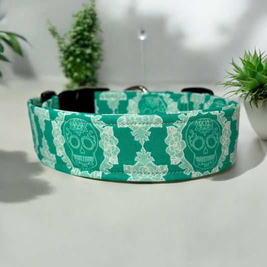 Skull dog collar, handmade side release adjustable dog collar