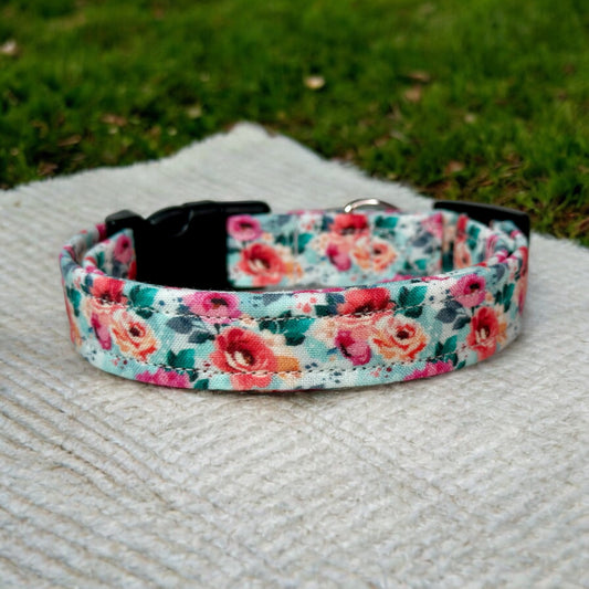 Pastel Floral dog collar, handmade side release adjustable dog collar