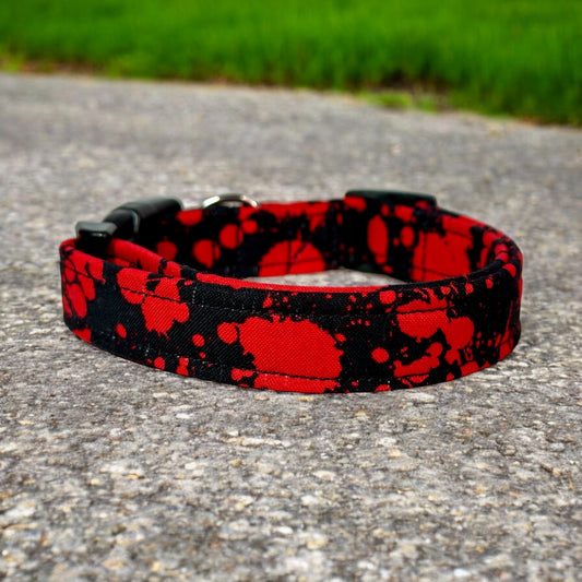Halloween Blood Splatter dog collar, handmade side release adjustable dog collar