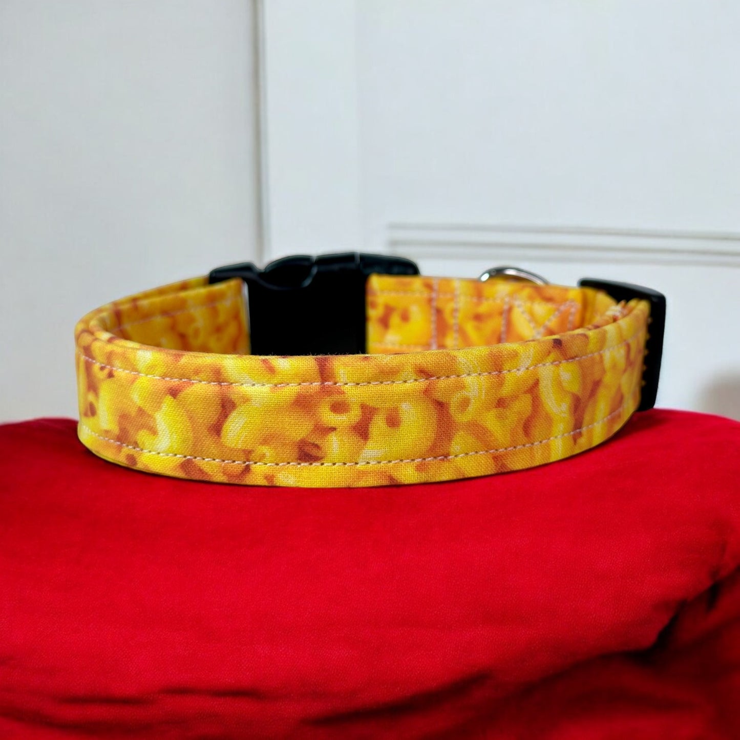 Macaroni and Cheese dog collar, handmade side release adjustable fabric dog collar
