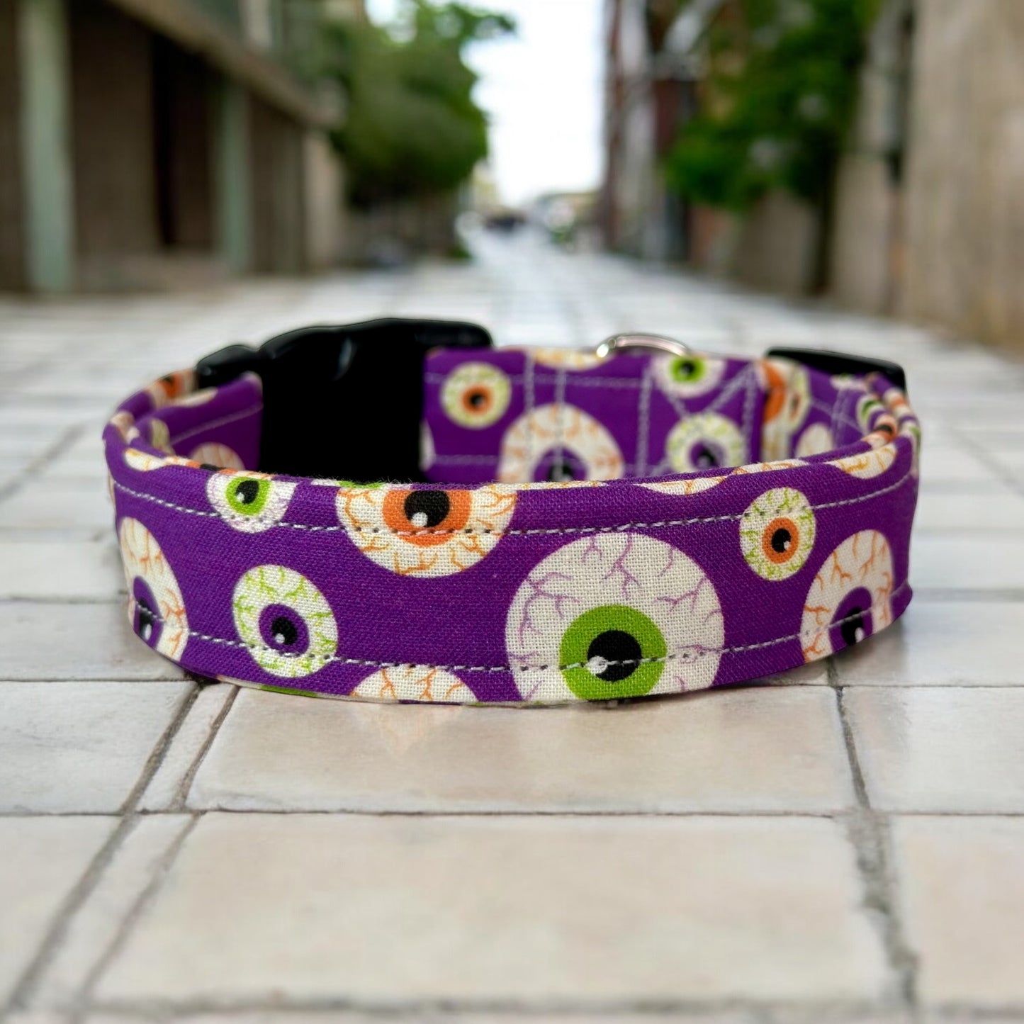 Halloween Creepy Eyes dog collar, handmade side release dog collar