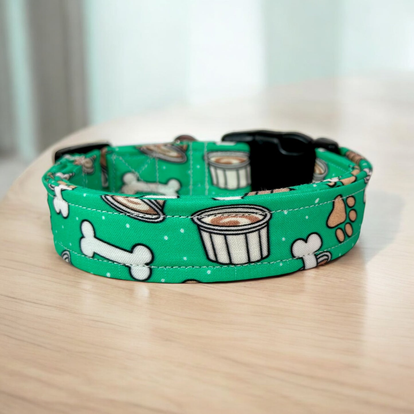 Pup cup dog collar, handmade side release dog collar (Green)