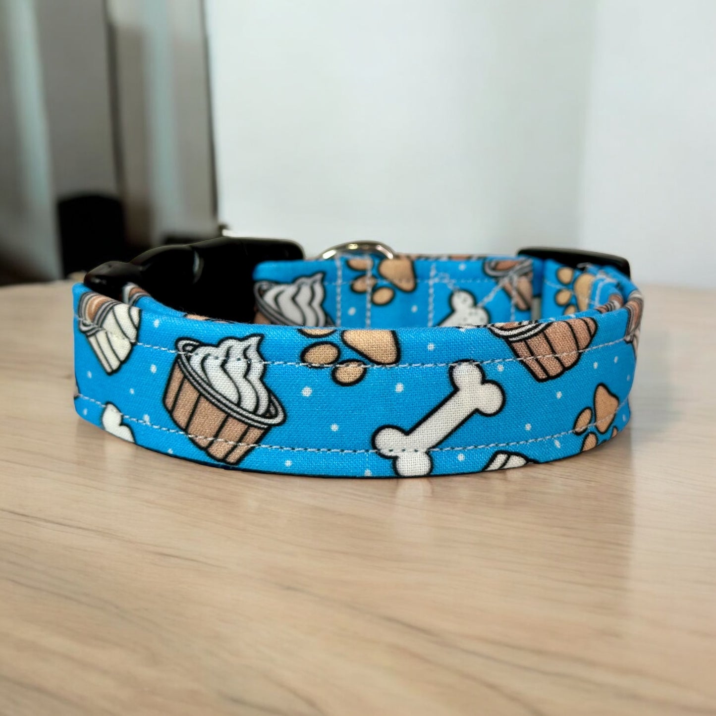 Pup cup dog collar, handmade side release dog collar (Blue)
