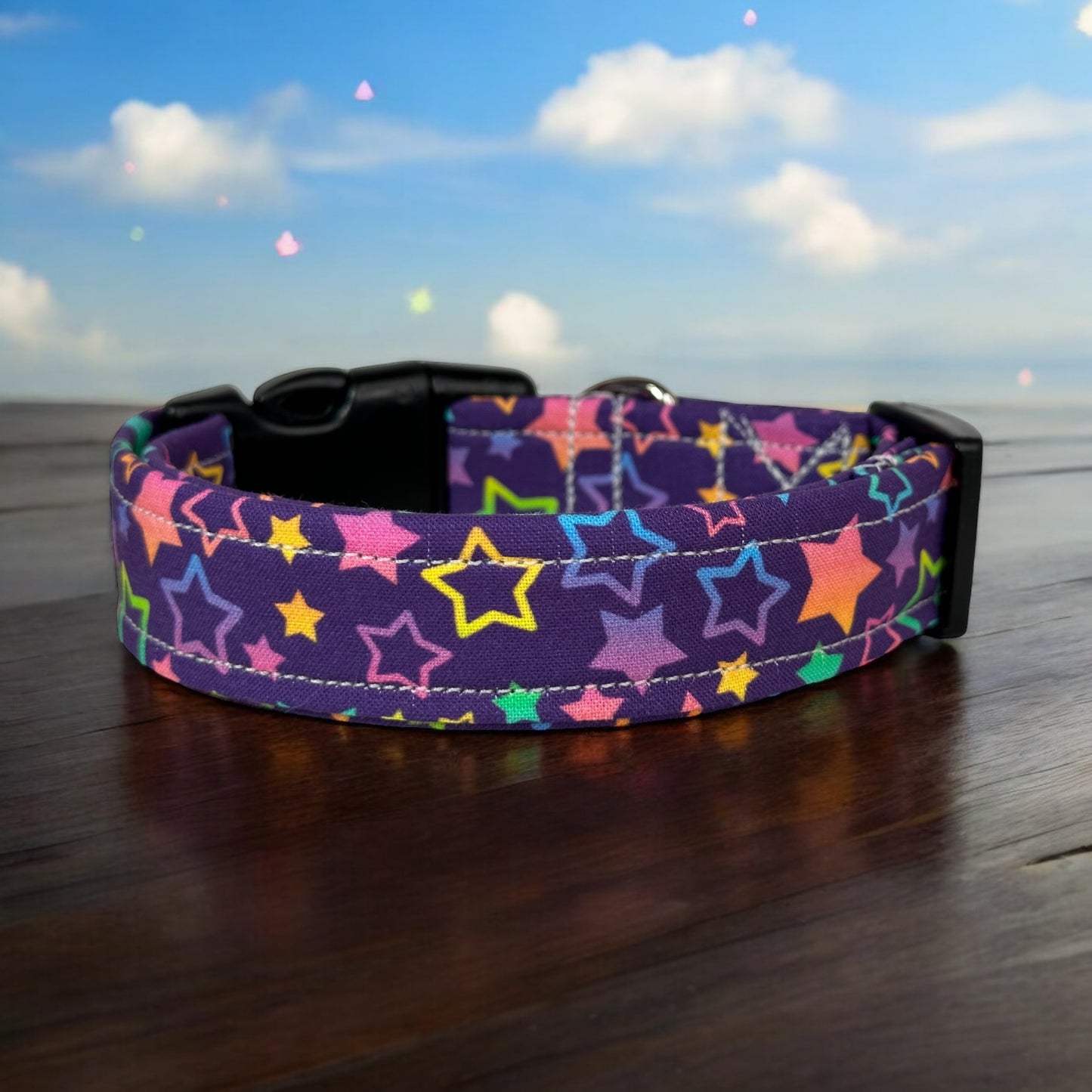 90’s Rainbow Stars Dog collar, handmade side release dog collar