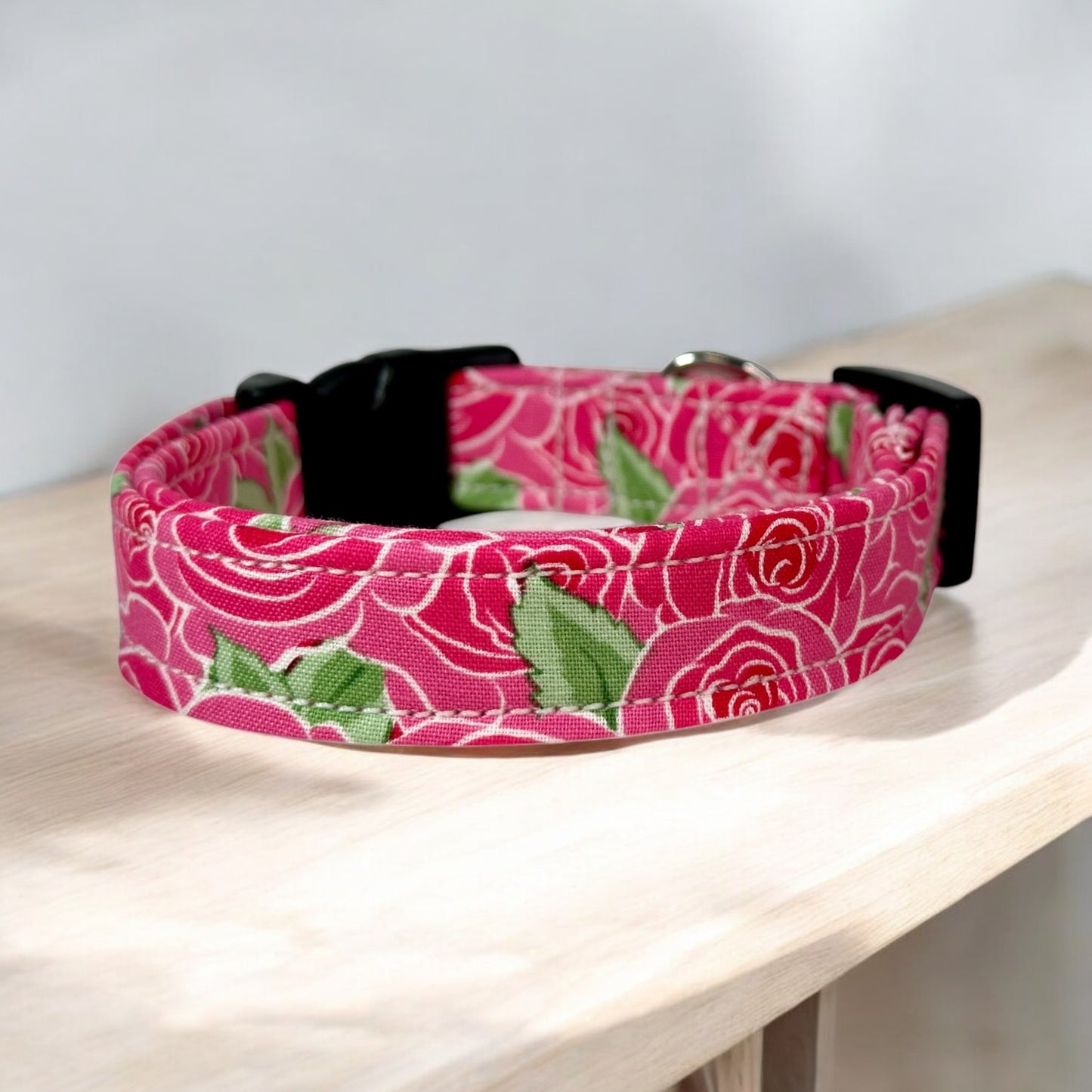 Pink Rose Dog collar, handmade side release dog collar