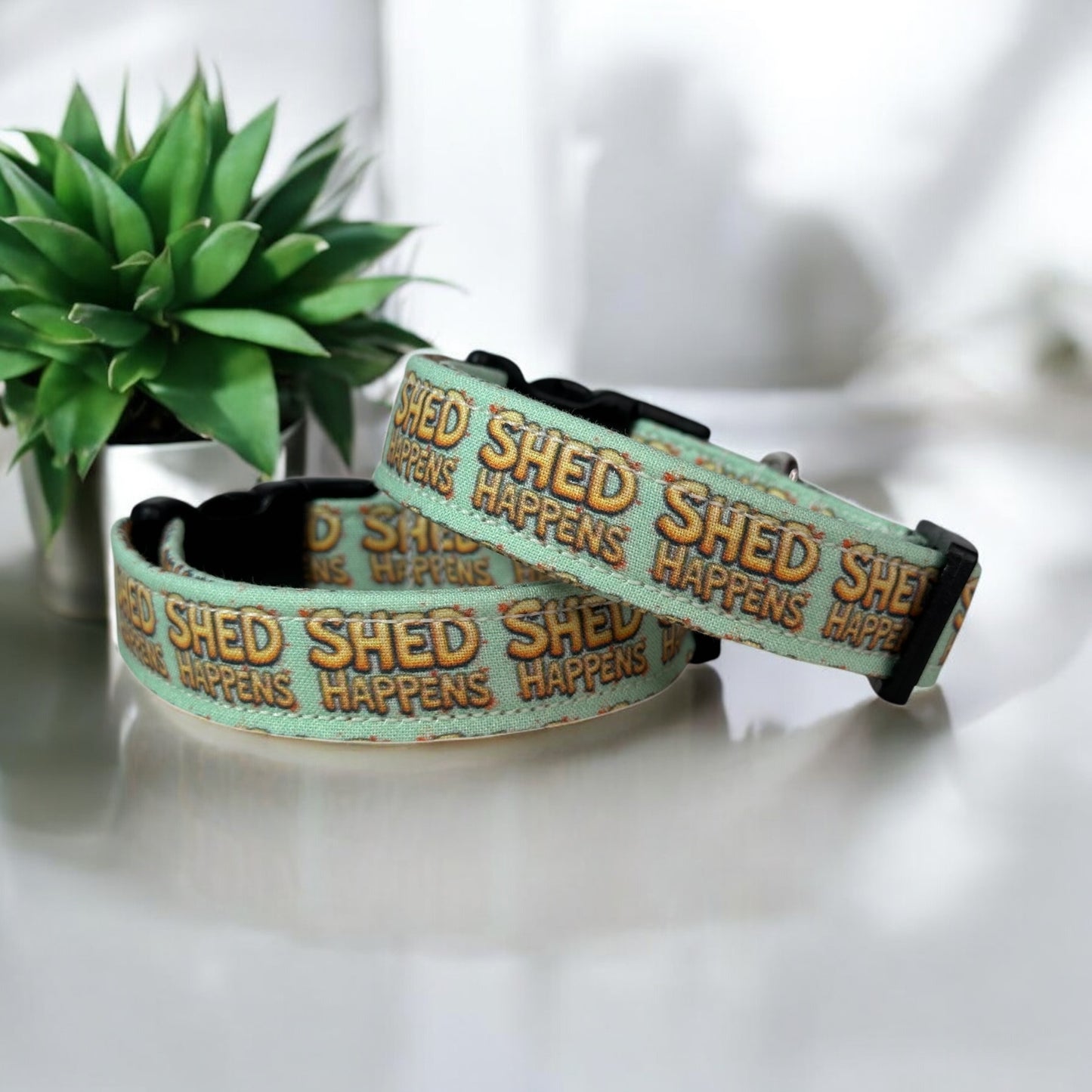 Shed Happens Dog Collar – Funny Handmade Pet Collar with Heavy-Duty Webbing & Stainless Steel Hardware