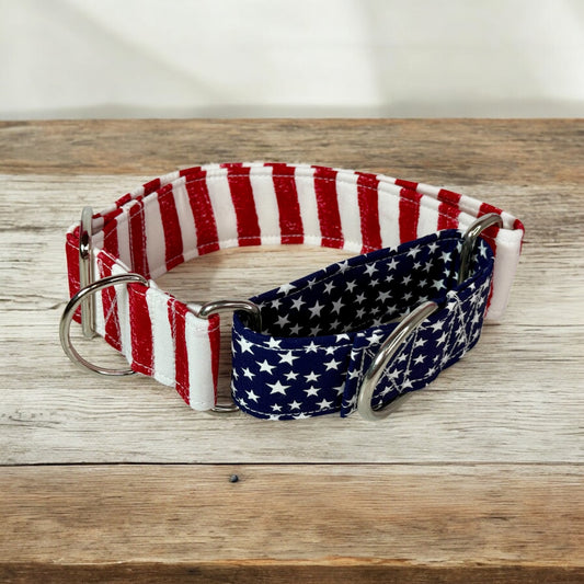 Stars and Stripes martingale dog collar - No buckle, gentle choke training collar
